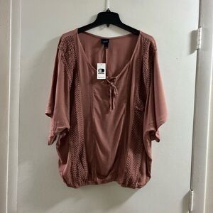 Daytrip Dusty Rose Lace-Up Knit Blouse